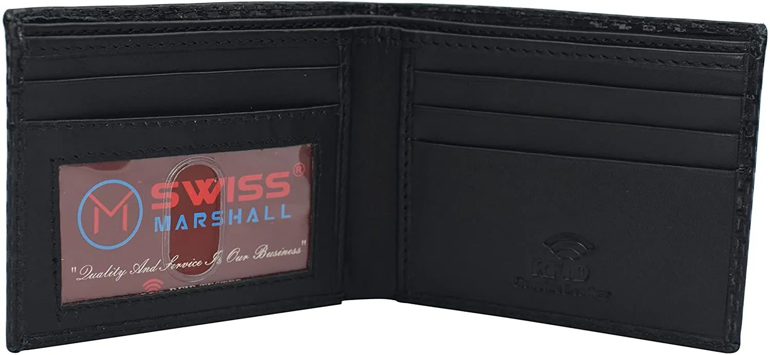 Swiss Marshall RFID Blocking Men's Carbon Fiber Leather Slim Bifold Wallets