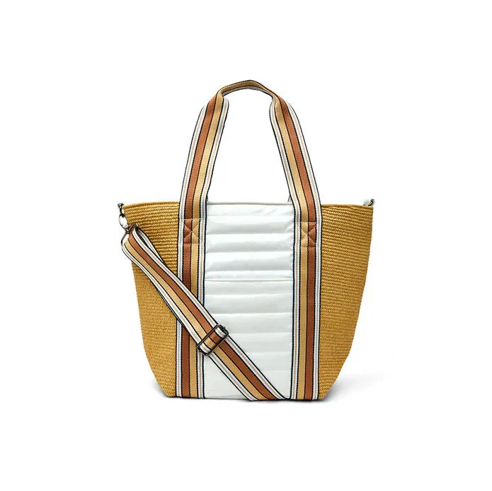 The Sunset Tote in Dune Raffia and White Patent