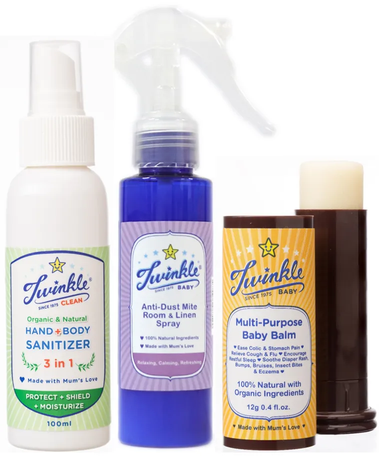 Twinkle Baby Travel Set Kit (Hand Sanitizer   Anti-Dust Mite Spray   Baby Balm)