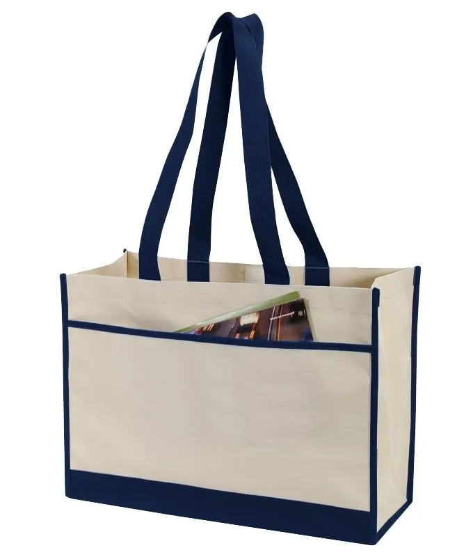 Two-Tone Polyester Tote Bag W/Side Pocket