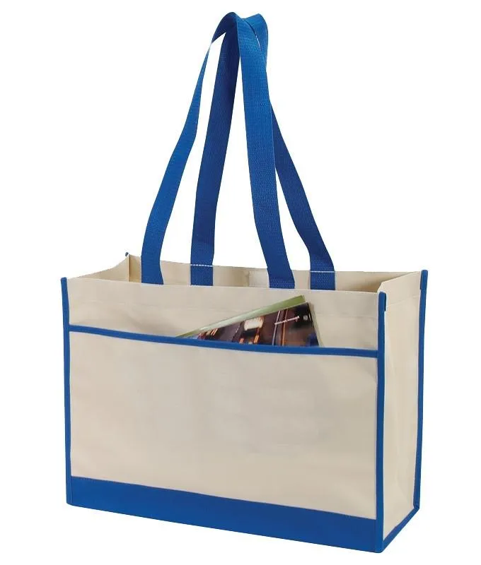 Two-Tone Polyester Tote Bag W/Side Pocket