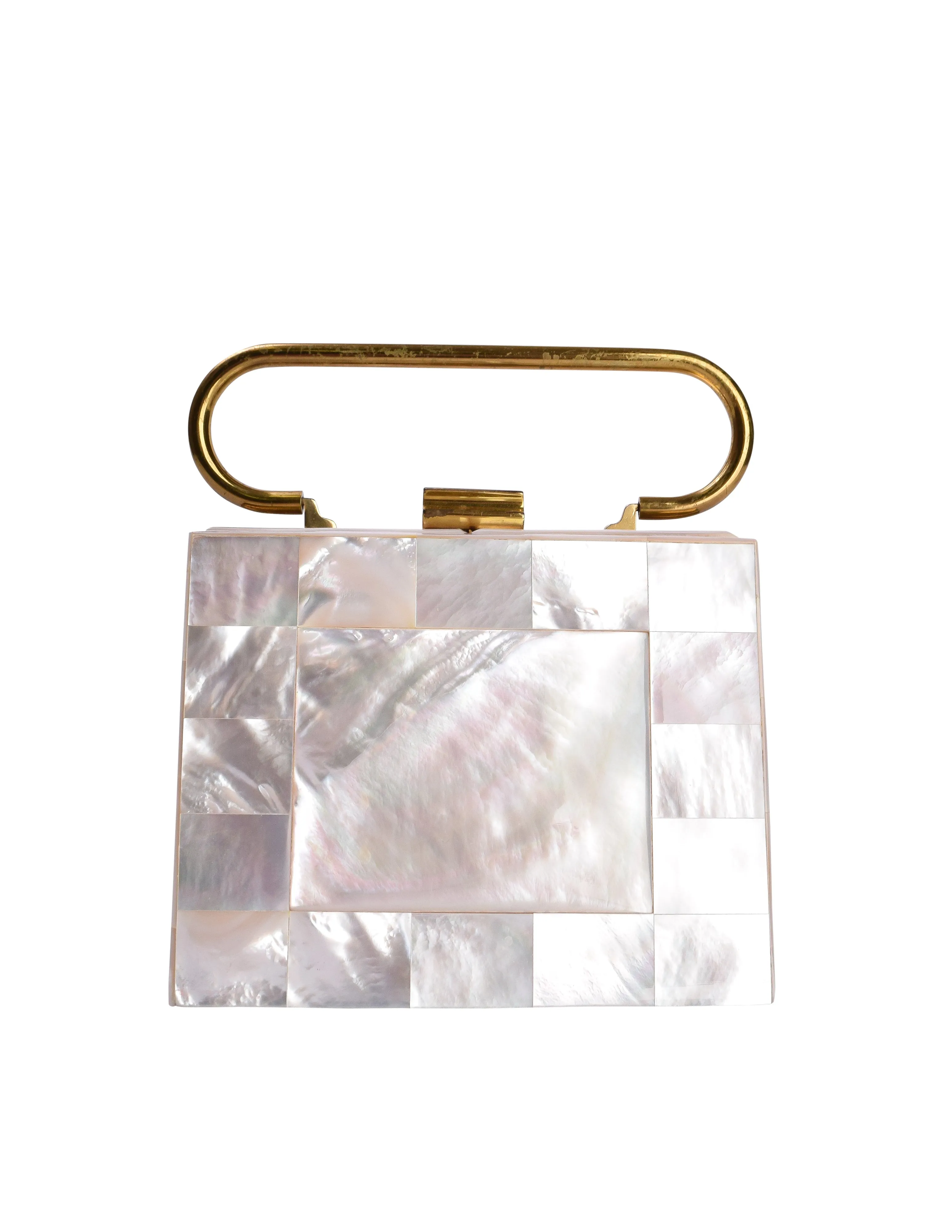 Vintage 1950s Phenomenal Structured Mother of Pearl Trapezoidal Handbag