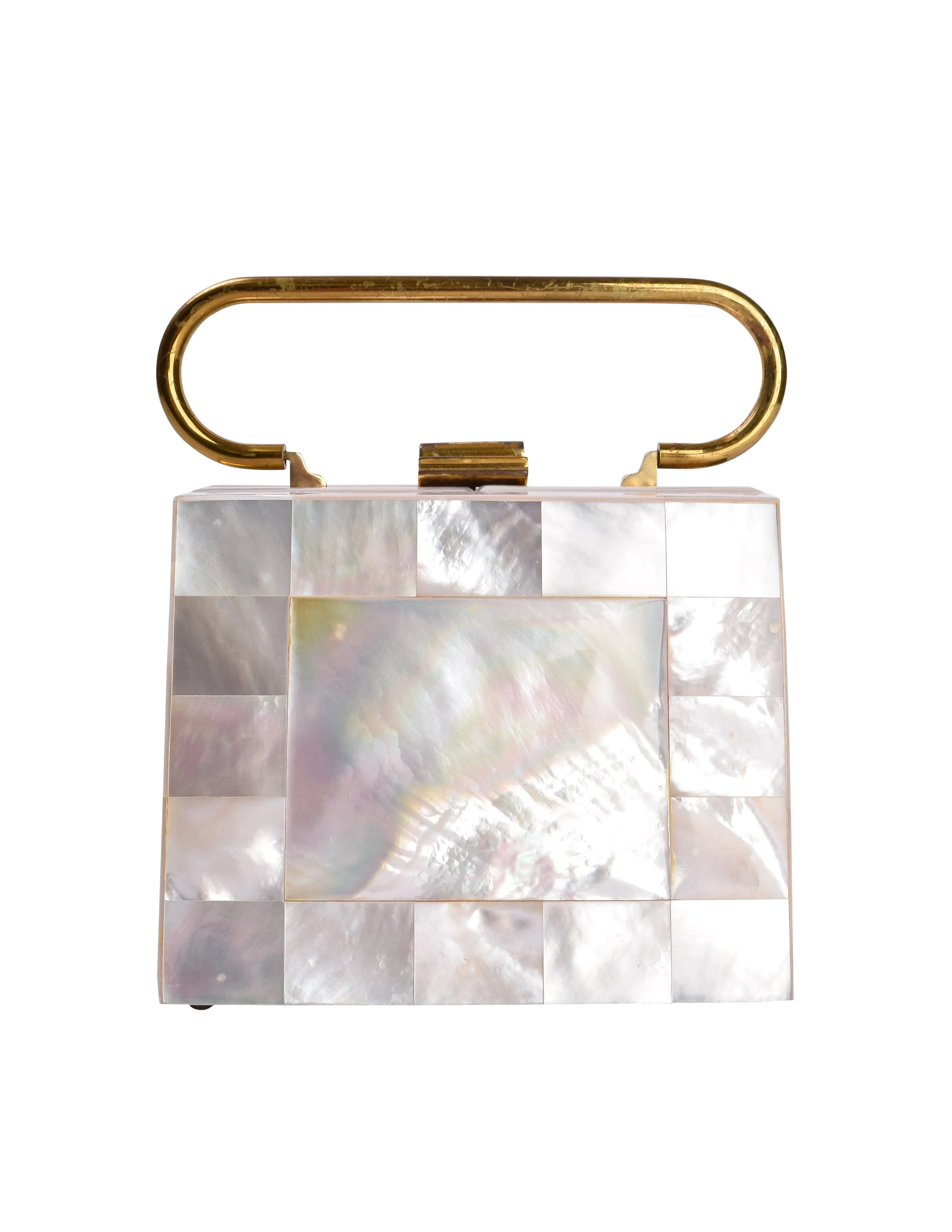 Vintage 1950s Phenomenal Structured Mother of Pearl Trapezoidal Handbag