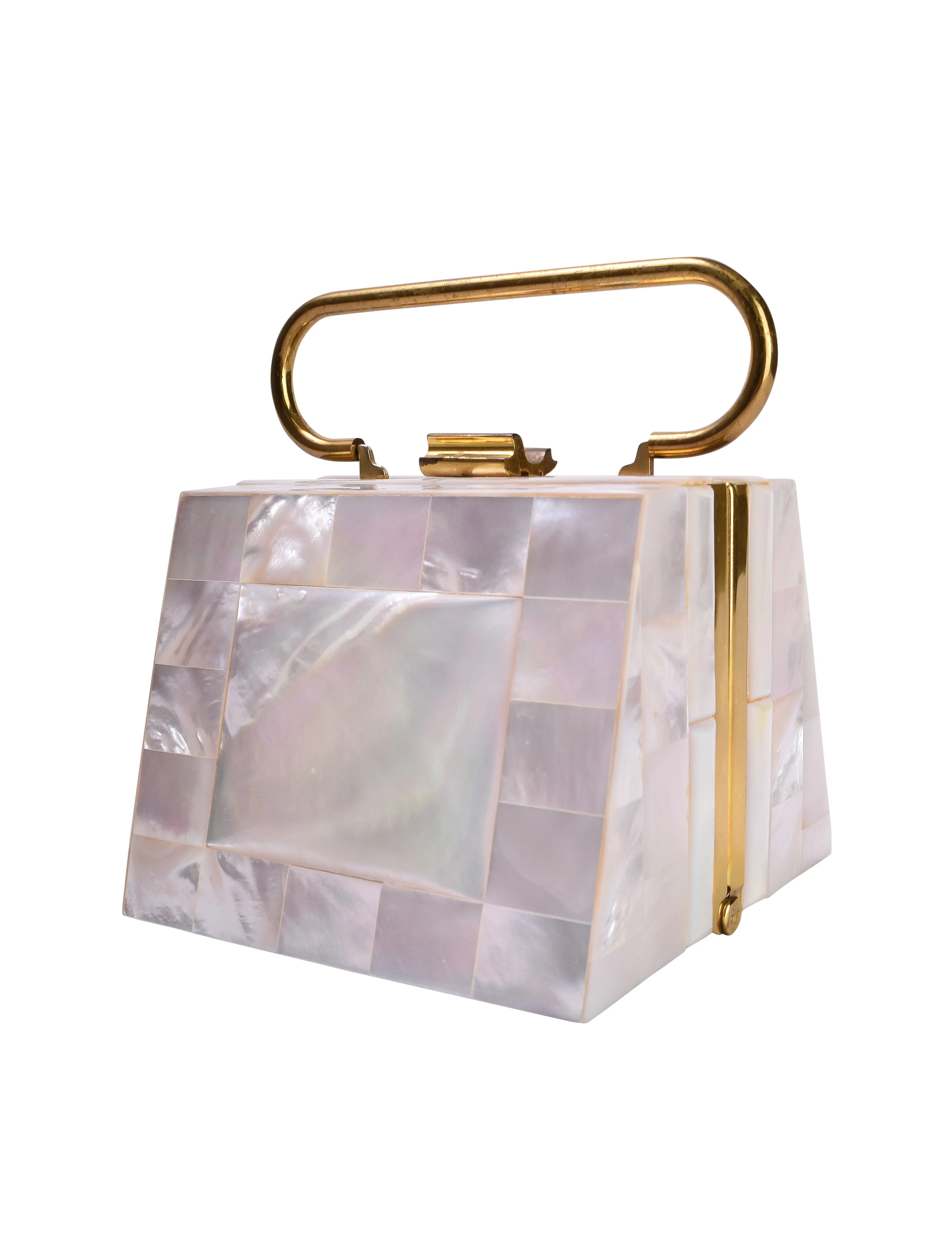 Vintage 1950s Phenomenal Structured Mother of Pearl Trapezoidal Handbag