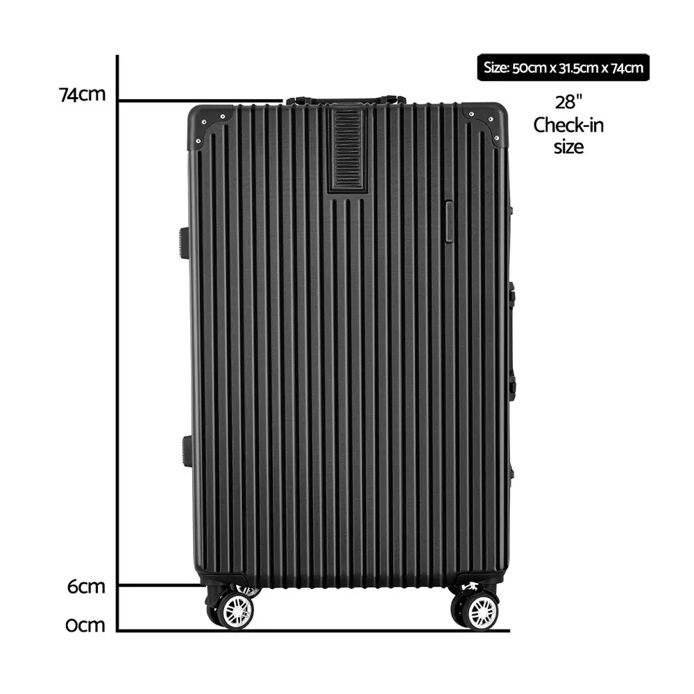 Wanderlite 28" Luggage Trolley Travel Suitcase Set TSA Hard Case Lightweight Aluminum Black