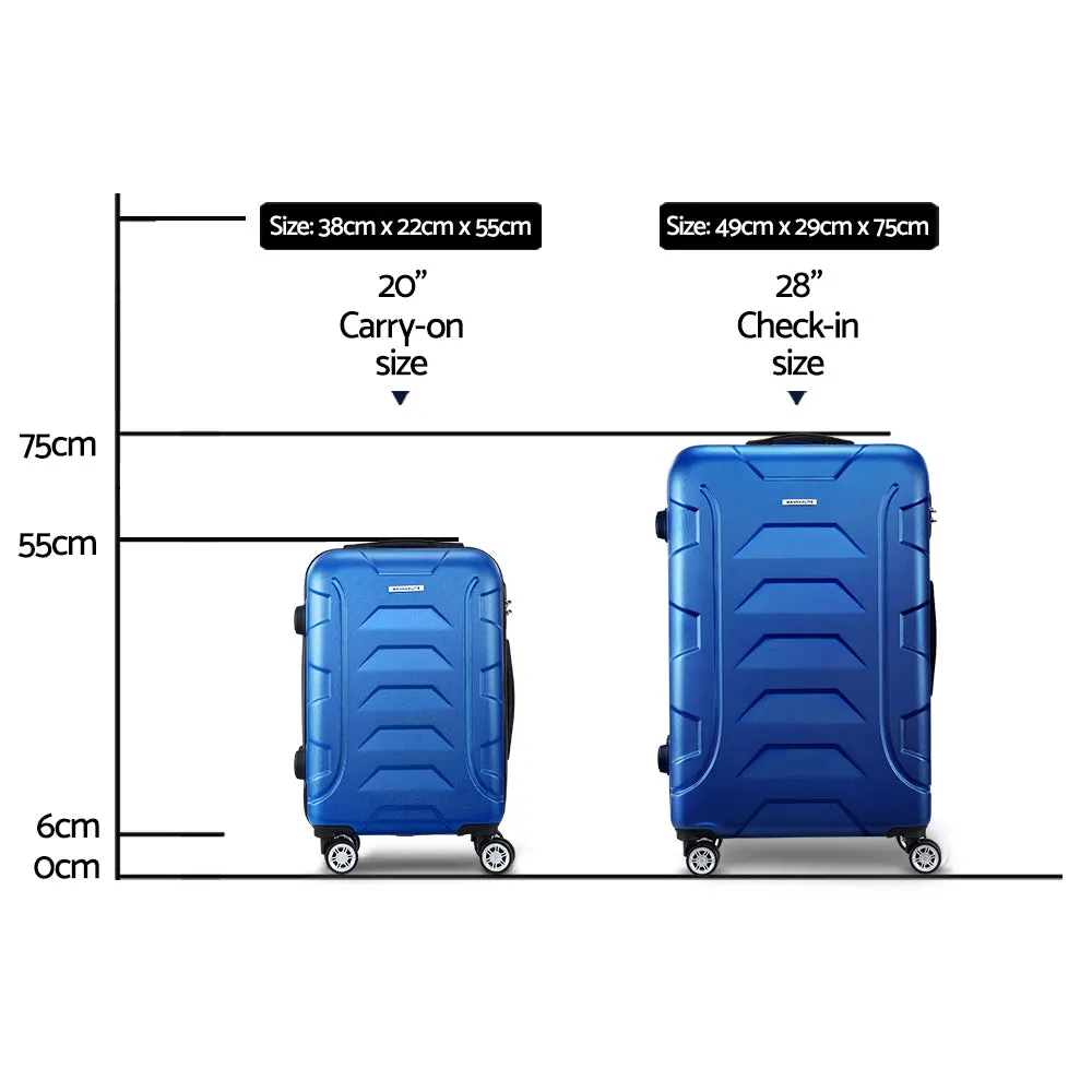 Wanderlite 2pc Luggage Trolley Travel Suitcase Set TSA Hard Case Lightweight Blue